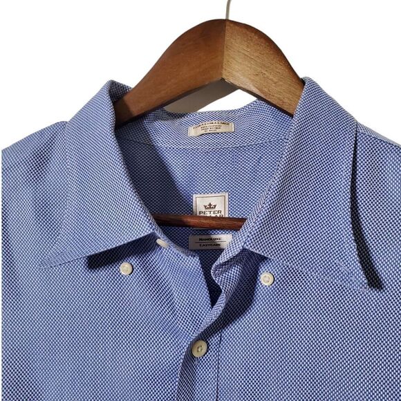 Peter Millar Nanoluxe Twill Shirt Size 2XL Button Up Long Sleeve Blue Mens - Picture 1 of 10